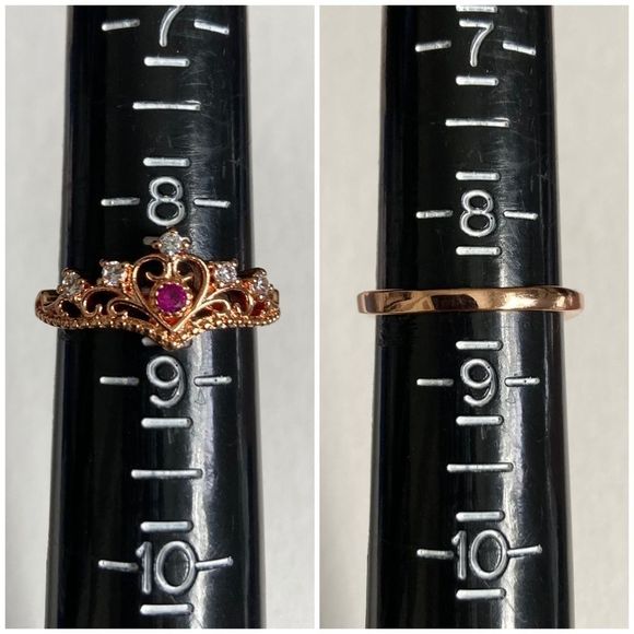 Size 8.5 Pink Sapphire Rose Gold Princess Crown Ring - Picture 6 of 7